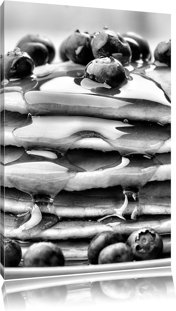 Pixxprint Pancakes mit Sirup und Blaubeeren als Leinwandbild/Grösse: 100x70 / Wandbild/Kunstdruck/fe