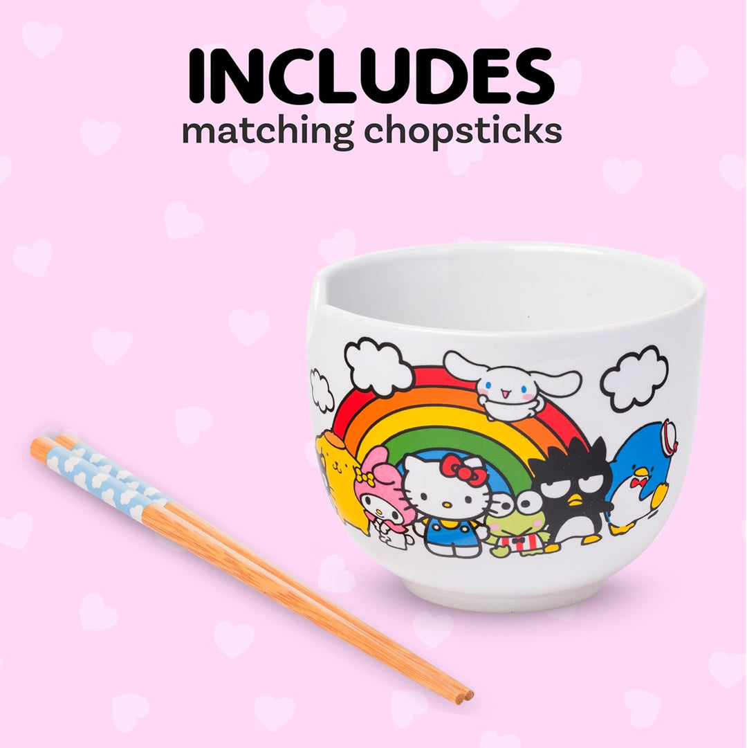 Silver Buffalo Sanrio Hello Kitty and Friends Regenbogen-Keramik-Reisschale mit Essstäbchen, 590 ml,