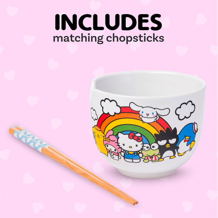 Silver Buffalo Sanrio Hello Kitty and Friends Regenbogen-Keramik-Reisschale mit Essstäbchen, 590 ml,