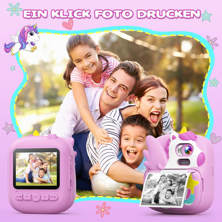CAMCLID Kinderkamera Sofortbildkamera, 2,4 Zoll Sofortbildkamera Kinder mit 32G TF Karte und Fotopap