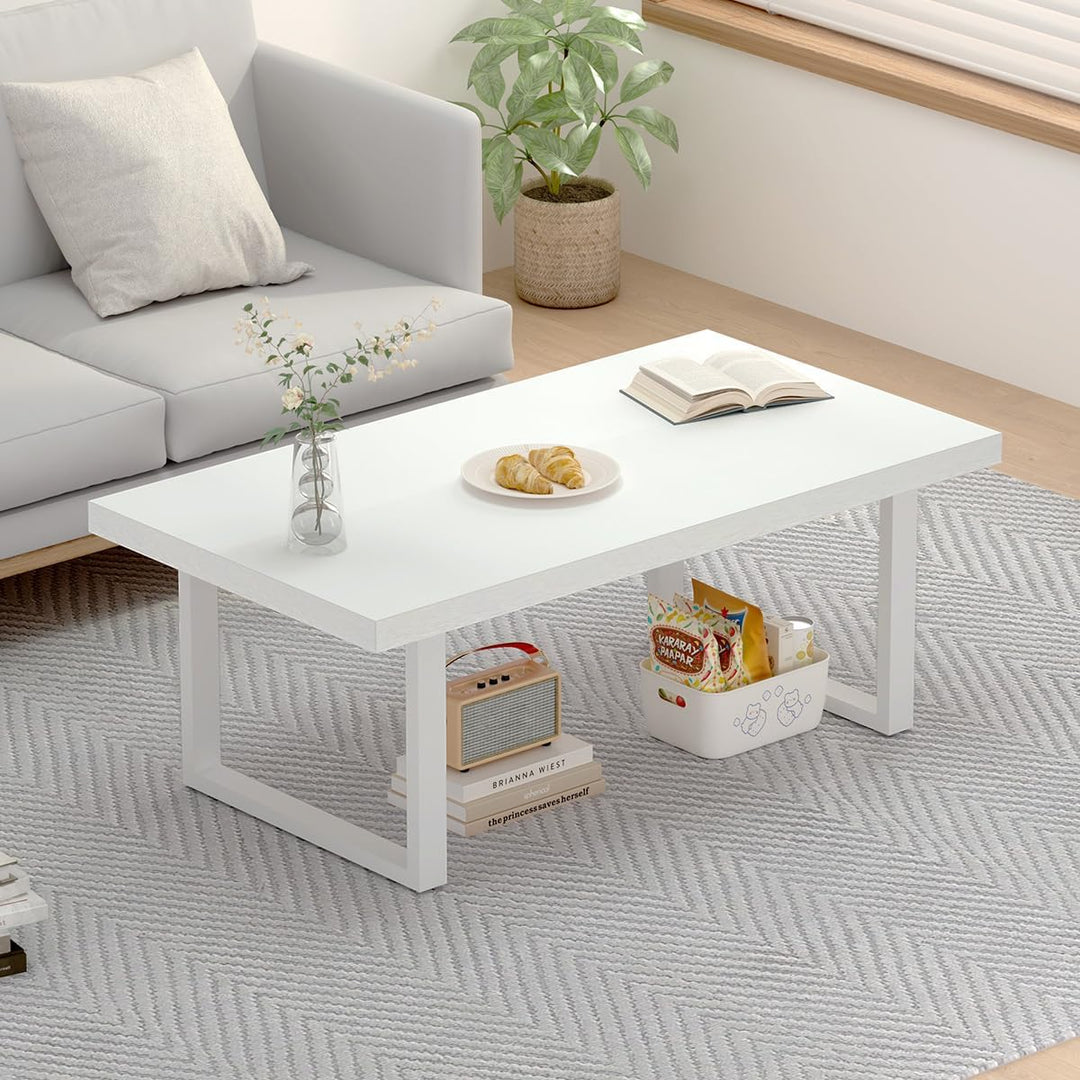 IBF Weiss Couchtisch, minimalistscher industrieller Holzzentertisch, moderner einfacher rechteckiger