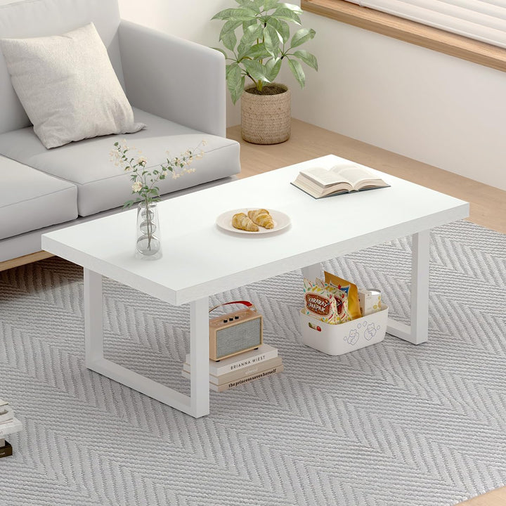 IBF Weiss Couchtisch, minimalistscher industrieller Holzzentertisch, moderner einfacher rechteckiger