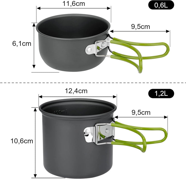 ERBO Camping Kochgeschirr Set, Camping Topf aus Aluminium, Outdoor Kochgeschirr mit Faltbare Besteck