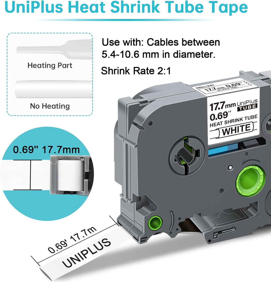 UniPlus 3x Schrumpfetikett Kompatibel für Brother Ptouch HSe-241 HSe241 HS241 Schrumpfschläuche Schw