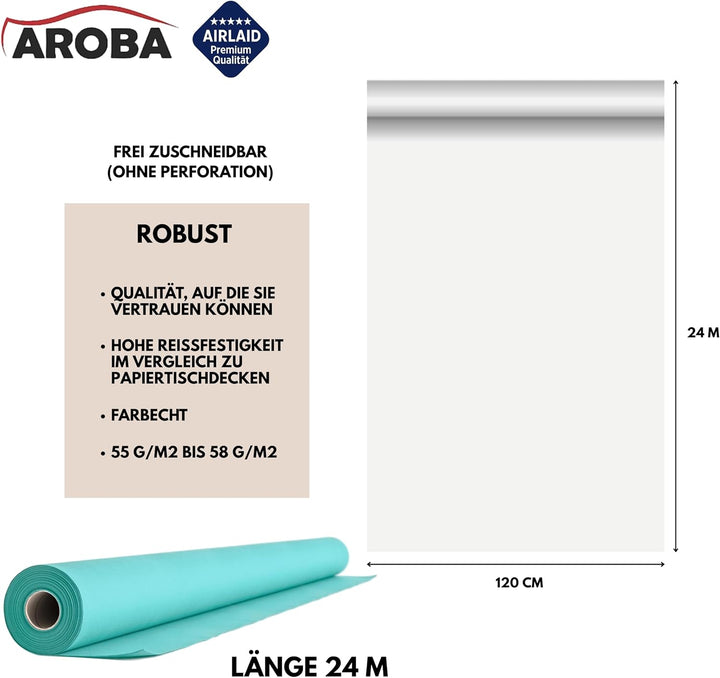 AROBA 1x Airlaid Tischdeckenrolle (Hellblau, 1,2 m x 24 m) - Stoffähnliche Tischdecke - Hochwertige