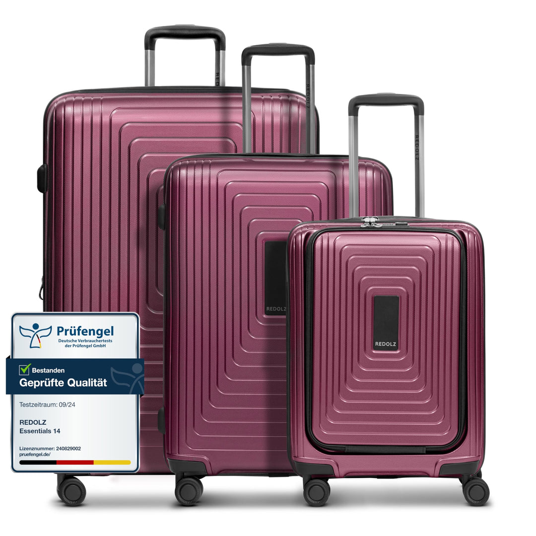REDOLZ Hartschalen Koffer-Set-3-teilig | S 55 cm Laptopfach + M 66 cm + L 77 cm | Dehnfalte erweiter