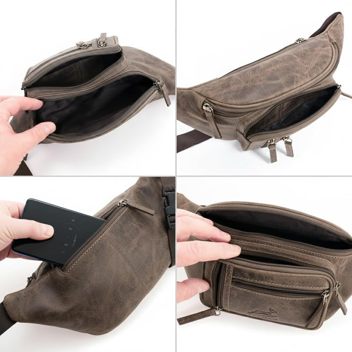 Fa.Volmer ® Bauchtasche | Gürteltasche | Hüfttasche in Echt-Leder für Damen und Herren | braun (Umbr