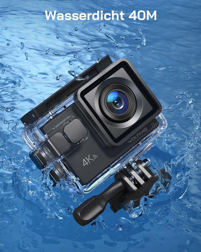 WOLFANG GA100 Action Cam 4K 20MP Unterwasserkamera WiFi 40M wasserdichte EIS Bildstabilisator Helmka