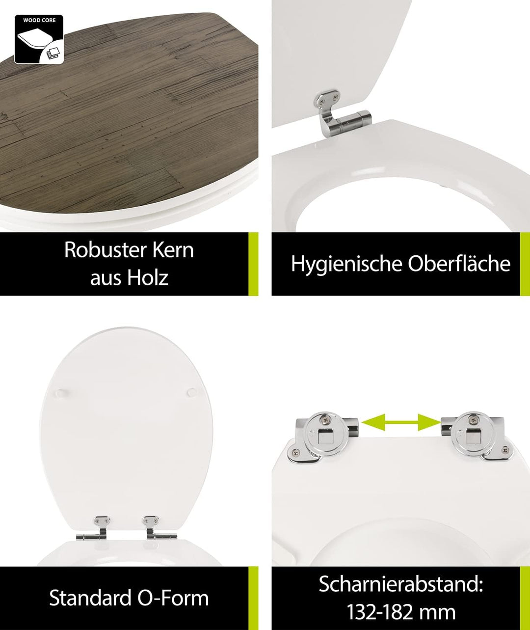 aquaSu® WC-Sitz mit Absenkautomatik, Holz Dekor Holz-Optik Anthrazit, Toilettensitz mit Holzkern, un