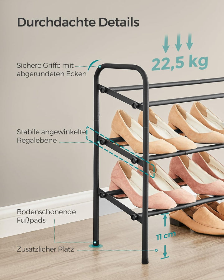 SONGMICS Schuhregal, Schuhständer, 3 Ebenen, Metallregal, verstellbar, Schuhe,Standregal, für Flur,