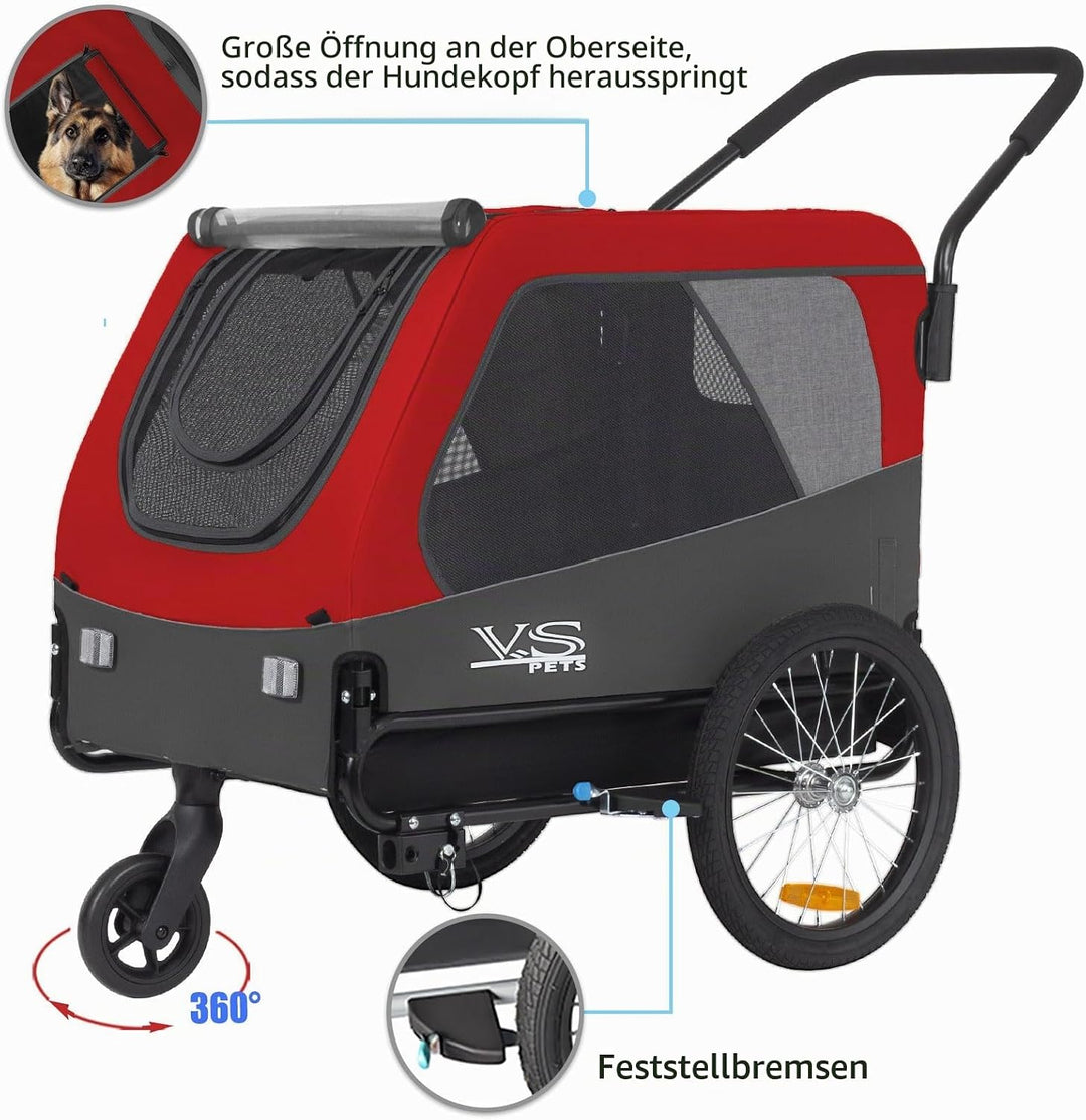 Tiggo VS Pets L Hundeanhänger &amp; Jogger 2-in-1 Hundebuggy, Fahrradanhänger Klappbar,gross ca. 250 Lit