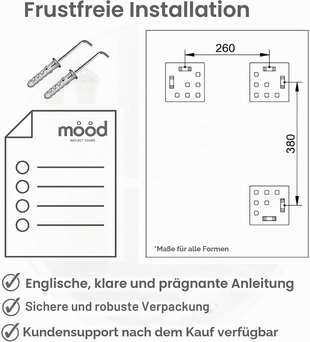Badezimmerspiegel, Badspiegel, Wandspiegel, Spiegel, Zwei Schichten aus Glas rechteckig - Schöne Qua