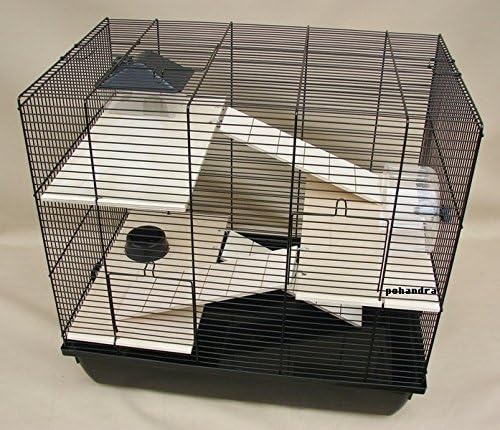 Interzoo Nagerkäfig, Hamsterkäfig, Käfig, Etagen-Käfig REX 3 schwarz Holzausstattung
