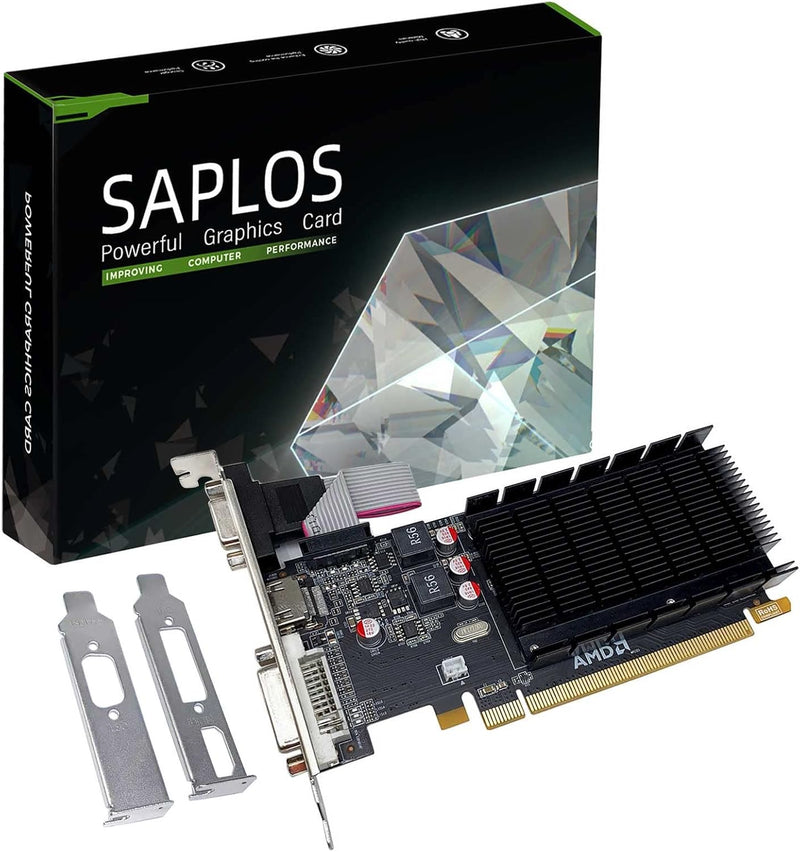 SAPLOS Radeon HD 5450 Grafikkarte, 2GB DDR3 64-bit, Low Profile, DVI-I HDMI VGA, PCI Express x16, Di