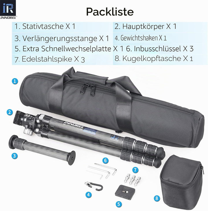 Karbonfaser-Stativ-INNOREL KT284C Super tragbares Reisestativ für DSLR-Kamera Robuster kompakter Stä