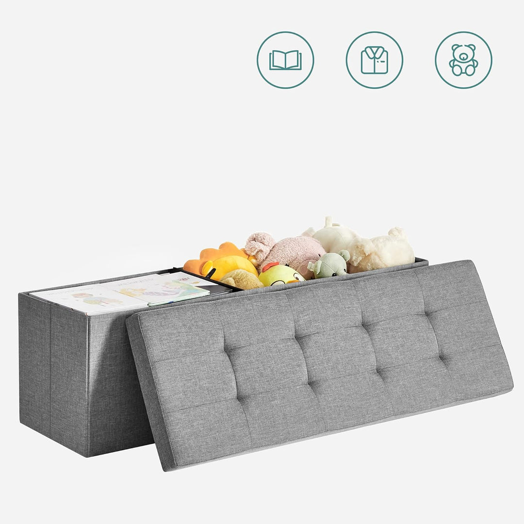 SONGMICS 110 cm Sitzbank mit Stauraum, 2er Set, klappbare Sitztruhe, Aufbewahrungsbox, Fussbank, hel
