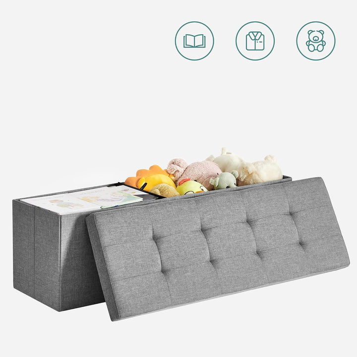 SONGMICS 110 cm Sitzbank mit Stauraum, 2er Set, klappbare Sitztruhe, Aufbewahrungsbox, Fussbank, hel