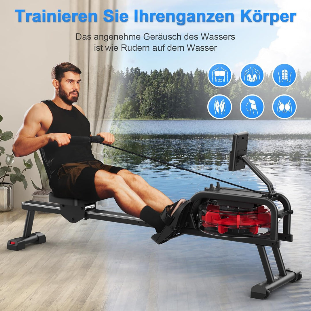 Rudergerät für Zuhause, Rudergerät Wasser 150kg Gewichtskapazität, Rudergerat Wasser mit Bluetooth-F
