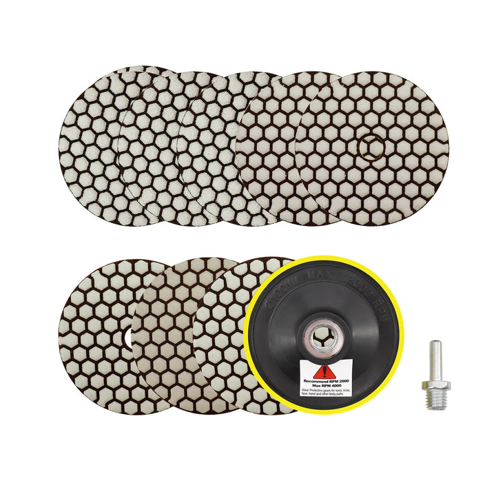 Trocken Diamant Polierpad 100mm 8 Stücke Körnung 50x3/100x2/200/400/800 Polierscheiben mit M14 Stütz