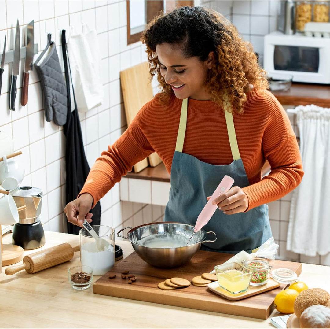 Elektrische Milchaufschäumer, Handheld Milchschäumer Stab mit 2 Schneebesen-Köpfen, Wiederaufladbare