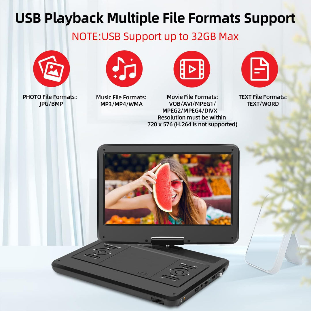 KCR 14-Zoll tragbarer TV/Tragbarer DVD-Player Combo mit HD LED-Drehbildschirm und DVB-T2 digitalem T