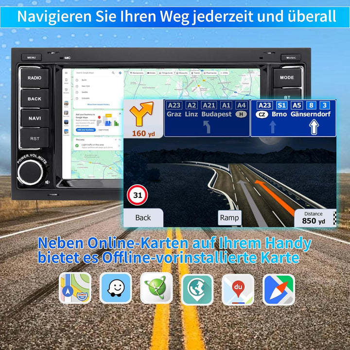 Autoradio für VW Touareg Transporter T5 Multivan, Android 12 System 2G+64G, 7 Zoll Touchscreen, Doub
