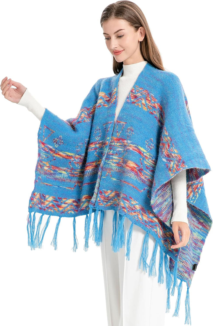 ZLYC Damen Herbst Winter Kaschmir Poncho Capes Retro Strick Cardigans mit Fransen Einheitsgrösse Mus