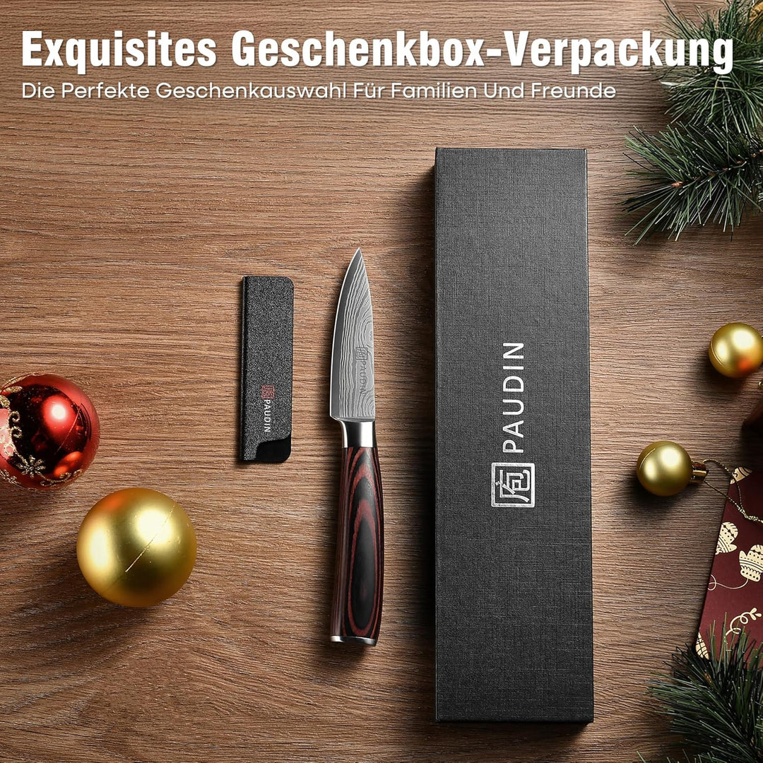 PAUDIN 9cm Gemüsemesser, Scharf Obstmesser Schälmesser Küchen Messer Ergonomischer Griff Deutscher E