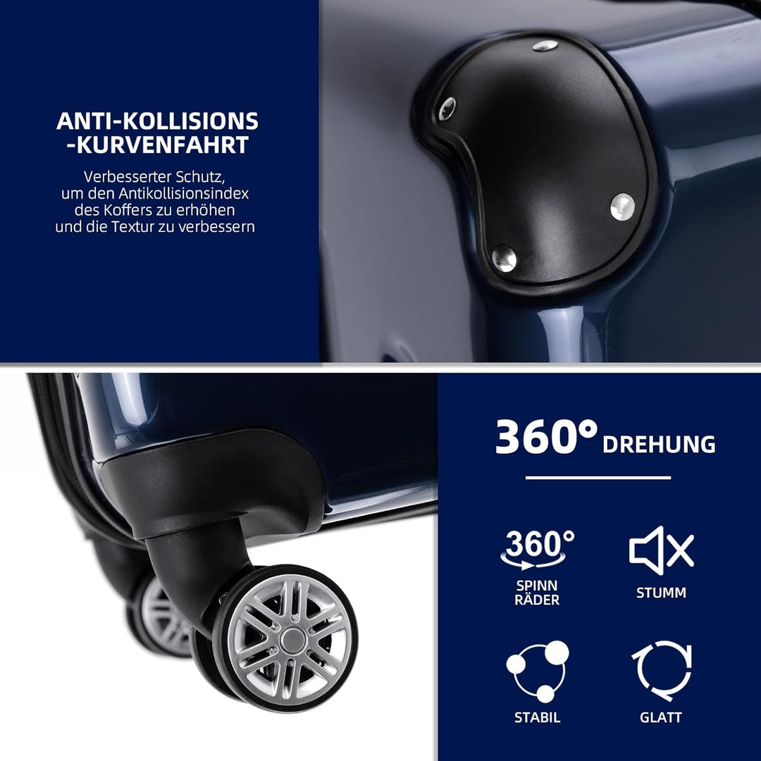 BEIBYE Hartschalen Koffer Trolley Rollkoffer Reisekoffer 4 Zwillingsrollen Polycabonat (Dunkelblau,