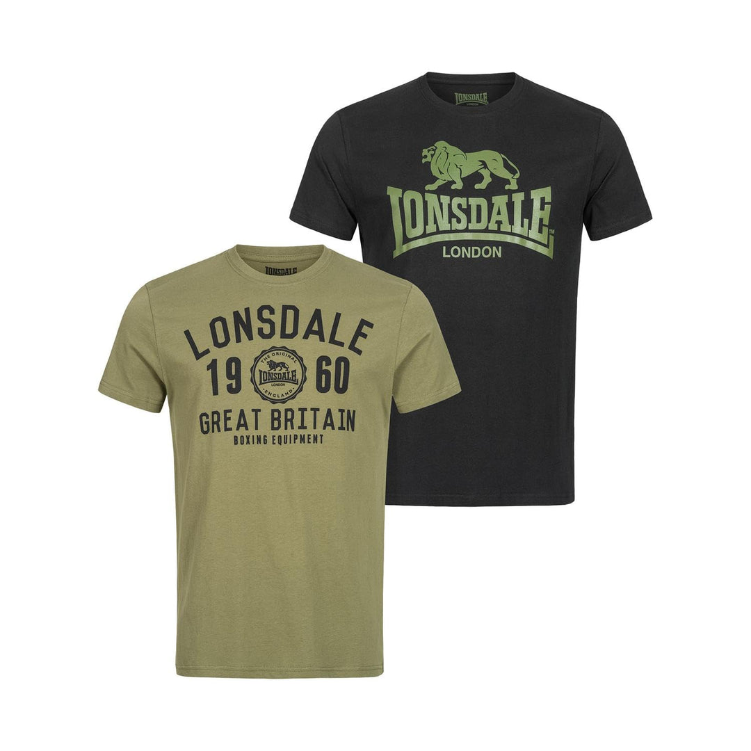 Lonsdale Herren T-Shirt Doppelpack Bangor Doppelpack S Black/Olive, S Black/Olive