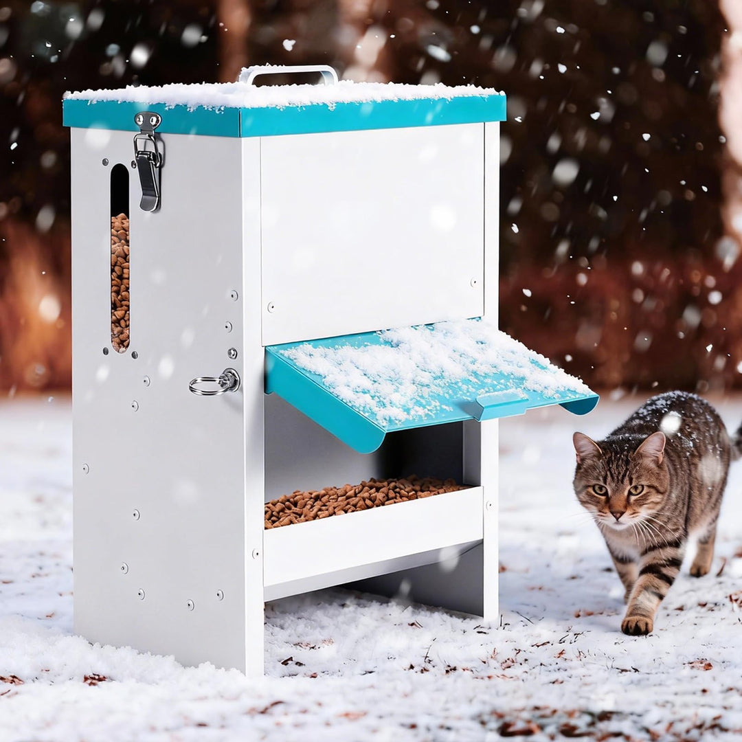 MUYIRTED Futterautomat für Mehrere Katze, 10L Futterspender Katze Trockenfutter, Metall, Regendicht,