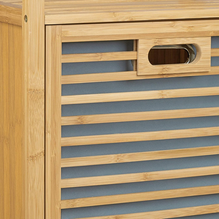 Relaxdays Badregal mit Wäschekorb aus Bambus HBT 95 x 40 x 30 cm Badschrank mit 2 Ablagen für Badacc