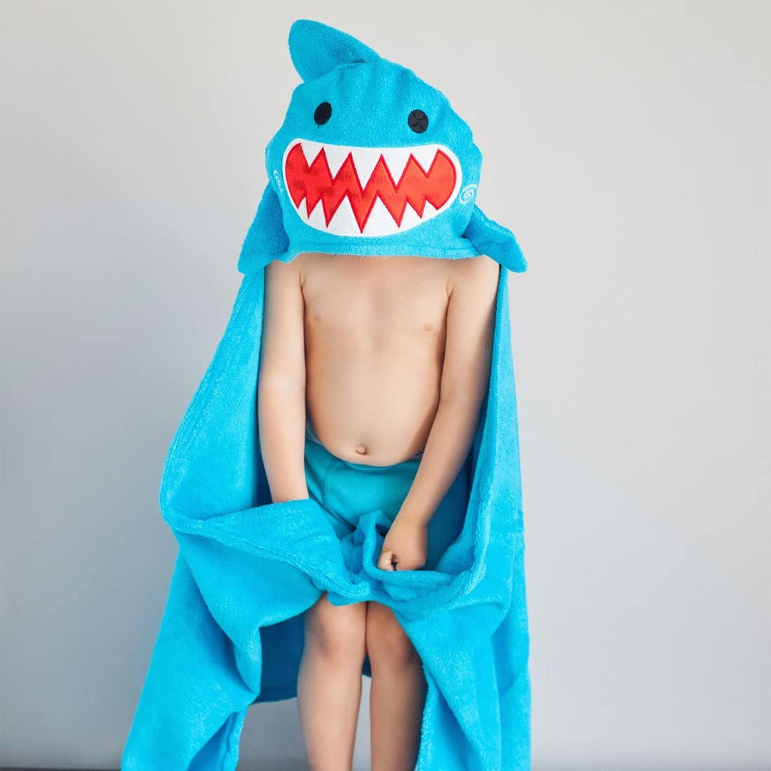Zoocchini 100 Percent Cotton Kids Hooded Towel, Sherman the Shark Blau, Blau