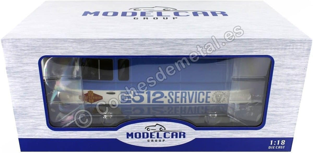 McG Barkas B 1000 Kastenwagen Fortschritt Service 1970 blau weiss Modellauto 1:18