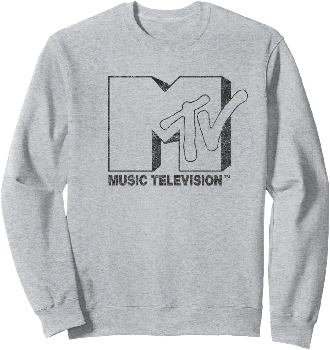 MTV Distressed Vintage Black and White Logo Sweatshirt