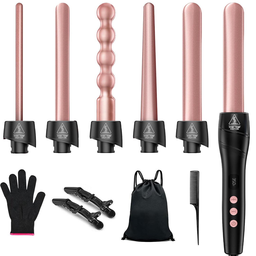 6 in 1 Lockenstab &amp; Schnellaufheizendes Lockenstab-Set mit 6 austauschbaren Keramik-Barrels, schnell