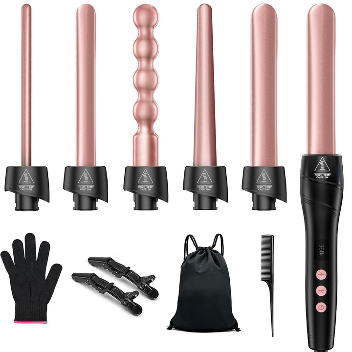6 in 1 Lockenstab &amp; Schnellaufheizendes Lockenstab-Set mit 6 austauschbaren Keramik-Barrels, schnell