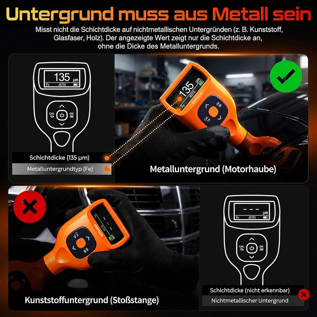 GOYOJO Lackdickenmessgerät Auto 0–2000 μm – Schichtdickenmessgerät Digital für Auto Karosserie, Miss