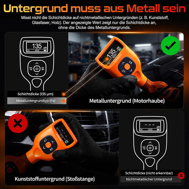 GOYOJO Lackdickenmessgerät Auto 0–2000 μm – Schichtdickenmessgerät Digital für Auto Karosserie, Miss