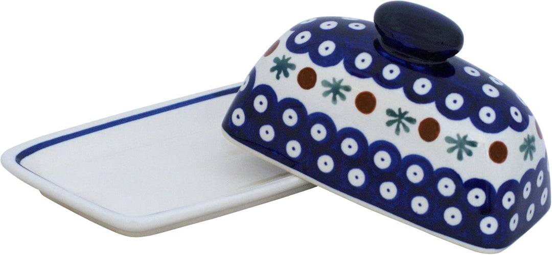 Unbekannt Bunzlauer Keramik Butterdose für 100-125g Kräuterbutter, 19,1x11.1x 8,6 cm, Dekor 41