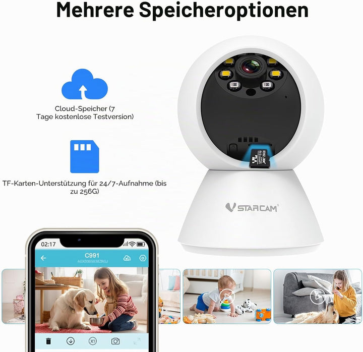 VSTARCAM WLAN Überwachungskamera Innen – 360° Pan/Tilt Kamera 3MP Full HD mit Nachtsicht, Bewegungse