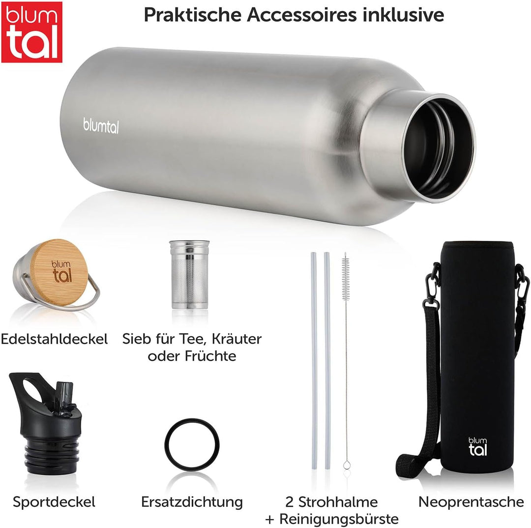 Blumtal Thermosflasche, 750 ml, doppelwandige Edelstahlflasche, 750 ml, BPA-frei, 750 ml, Edelstahlf