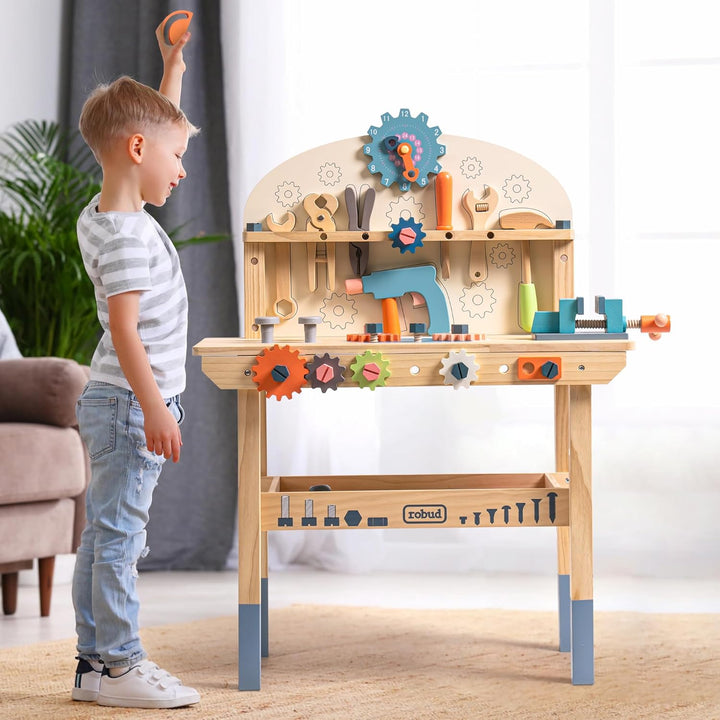 ROBUD Holz Werkbank für Kinder,Werkzeugbank Spielzeug, ab 3 4 5 6 7 Jahre
