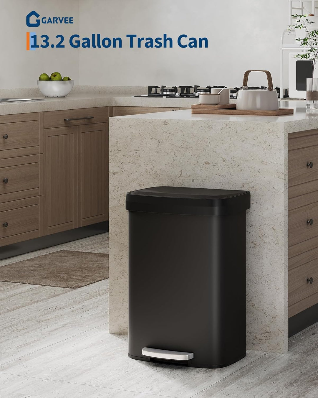 GarveeHome 50L Metall Mülleimer mit Deckel, grosser Tretmülleimer, Mülleimer Küche, rostfrei, mit Be
