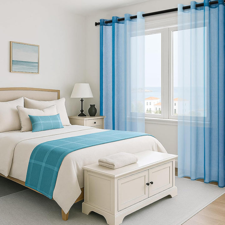 MRTREES Gardinen Voile mit Ösen Wohnzimmer Modern 2er Set Farbverlauf Tealblau, Vorhang Transparent