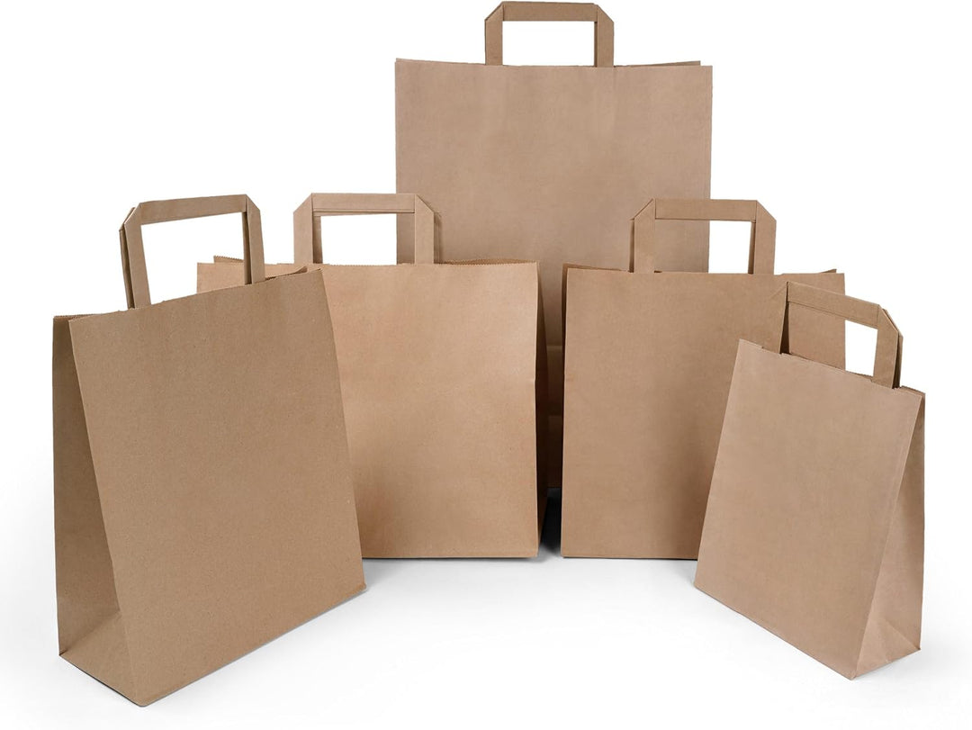 Inoverse Papiertüten mit Henkel 32+22x25 cm, Papiertragetaschen | 250 Stück Braun, Papiertaschen Kra