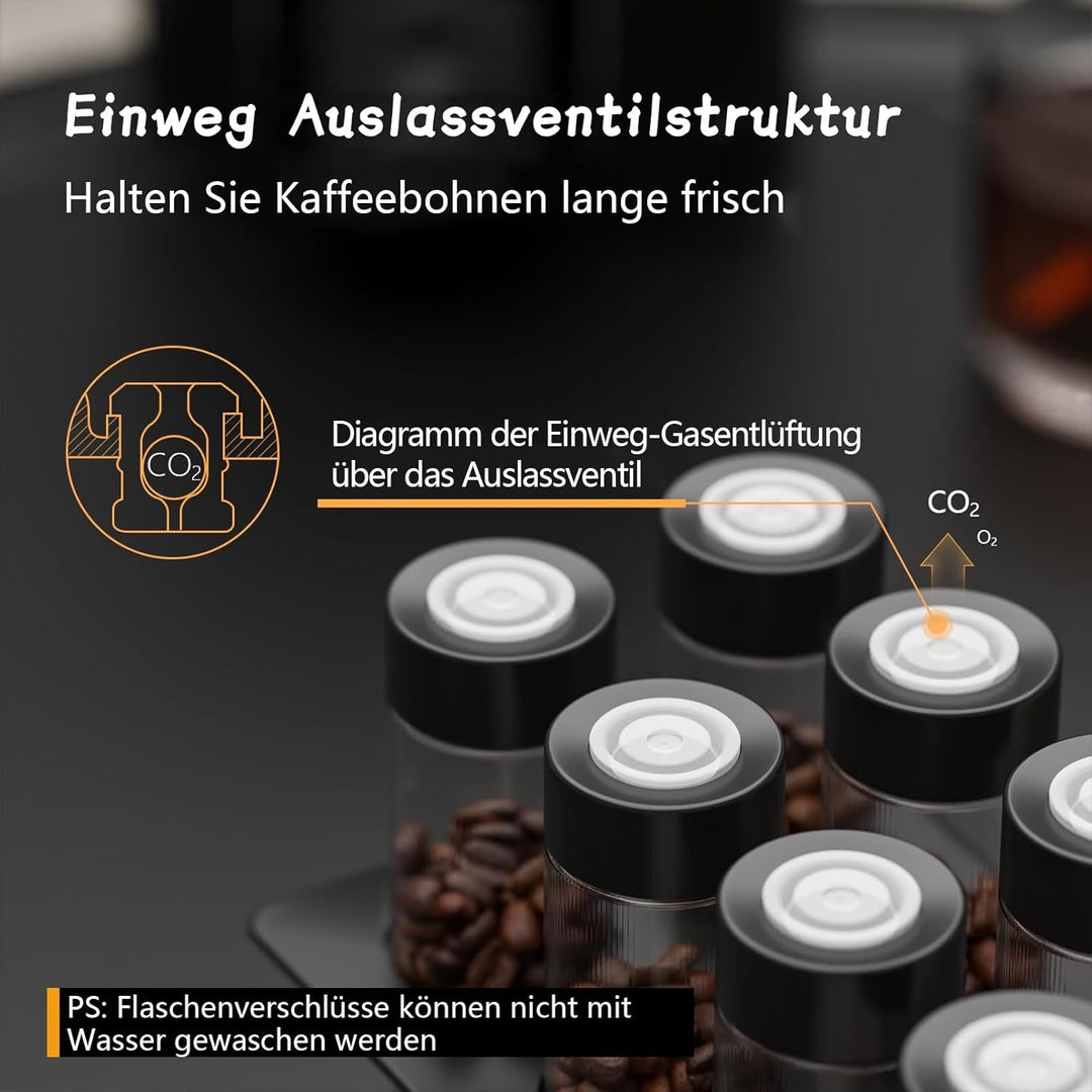 8 Tuben Kaffeebohnen Behälter, Walnuss Einzeldosis kaffeedose mit Ständer und Trichter, Espressobohn