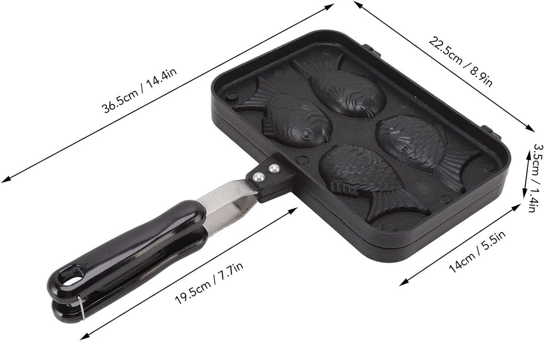 Taiyaki Fish Shape Cake Pan, 4 Trays Non Stick Waffle Cake Maker Pan mit Anti Scalding Handle, Alumi