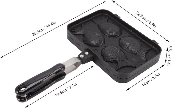 Taiyaki Fish Shape Cake Pan, 4 Trays Non Stick Waffle Cake Maker Pan mit Anti Scalding Handle, Alumi