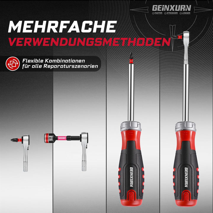 Ratschen Schraubendreher und Magnetischer Bithalterung, Ergonomischer Griff mit Bits Lagerfläche, In